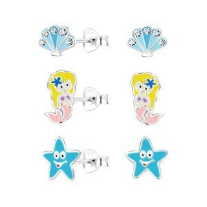 Silver Ocean Stud Earrings Set.